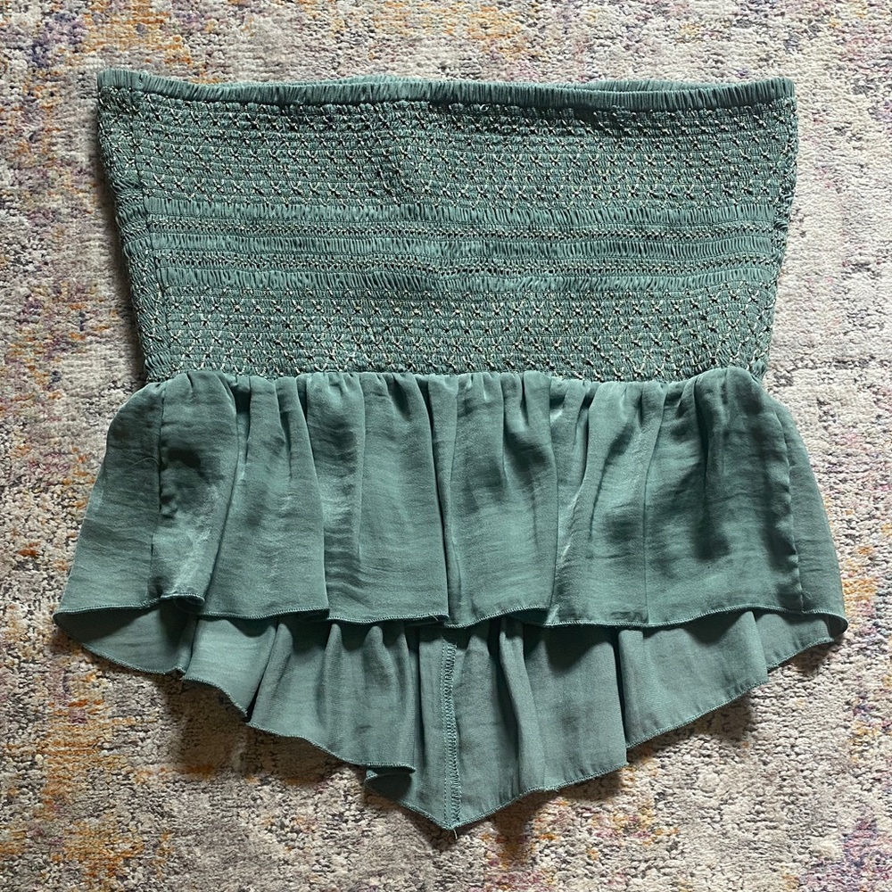 Free People Strapless Smocked Top in Sage Green - Picture 3 of 3